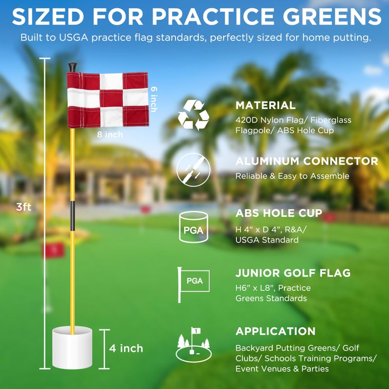 KINGTOP Miniature Golf Flagstick, Practice Putting Green Flags for Yard, Golf Pin Flag Hole Cup Set, Portable 2-Section Design, 3ft Flagpole, Indoor | Outdoor, Checkered Flag, 3-Pack - Image 2